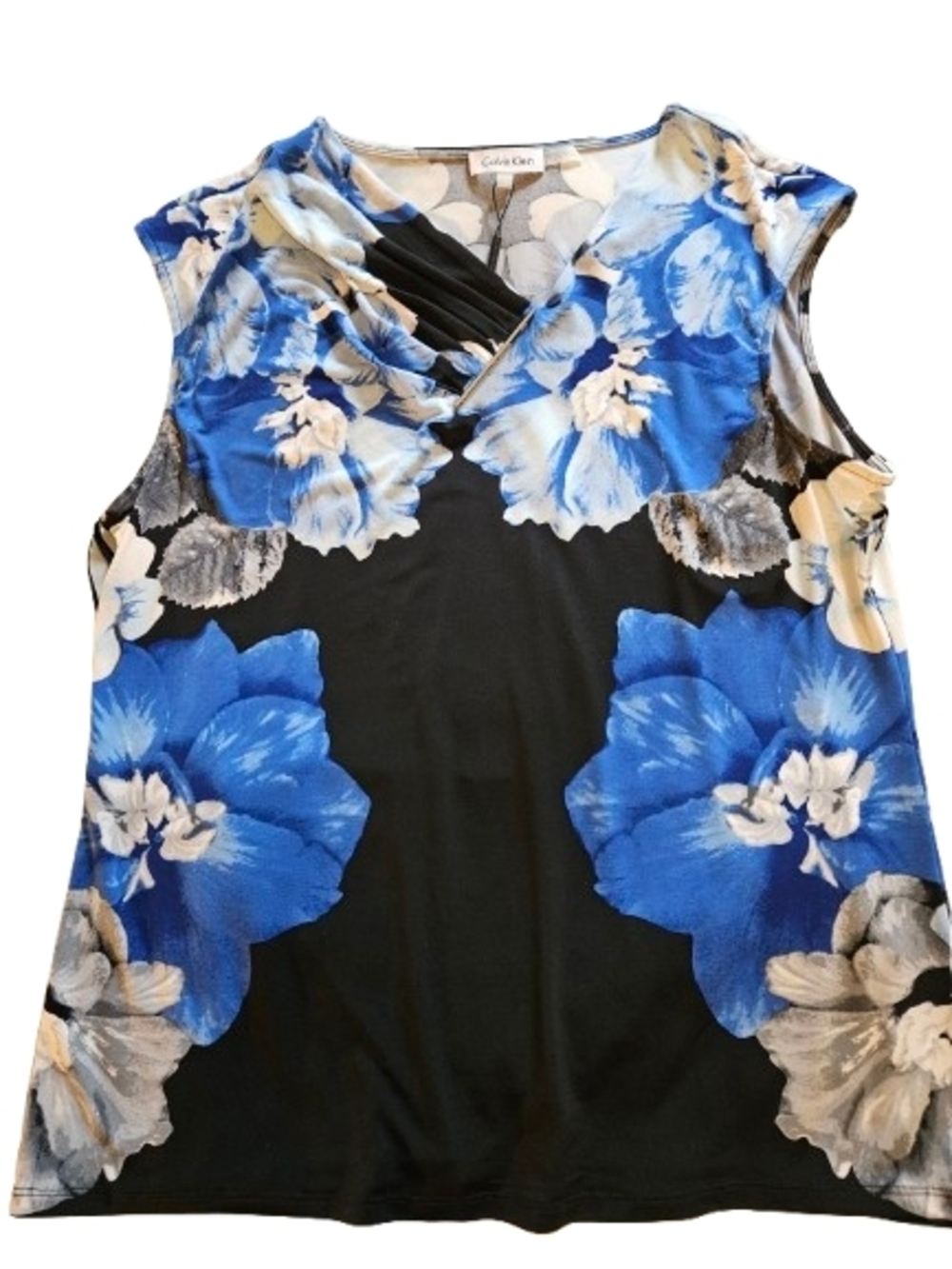 Calvin Klein Black Tank Top with Blue and Cream Floral Print